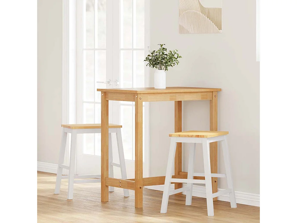 Chaises de bar 2 pcs blanc bois massif d'hévéa