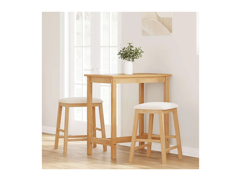 Barstühle mit Kissen 2 Stück massives Gummibaumholz