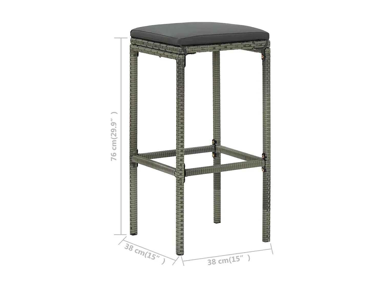 Tabourets de bar avec coussins lot de 3 gris résine tressée