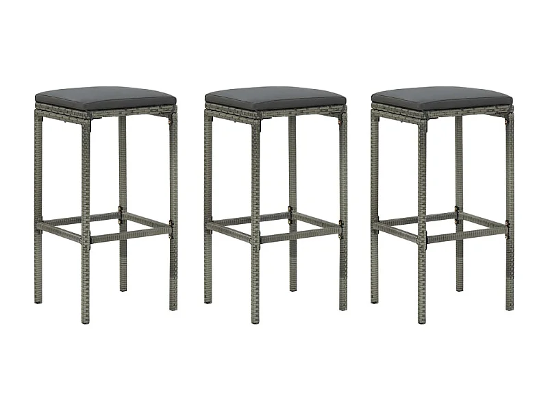 Tabourets de bar avec coussins lot de 3 gris résine tressée