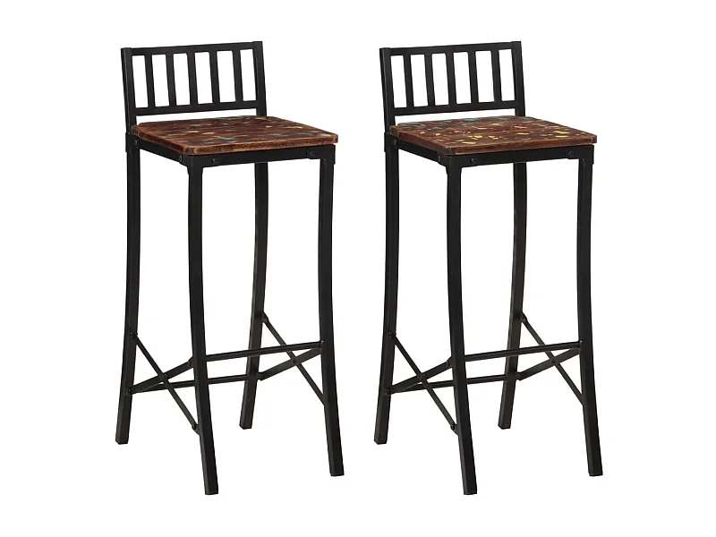Chaises de bar lot de 2 bois de récupération massif