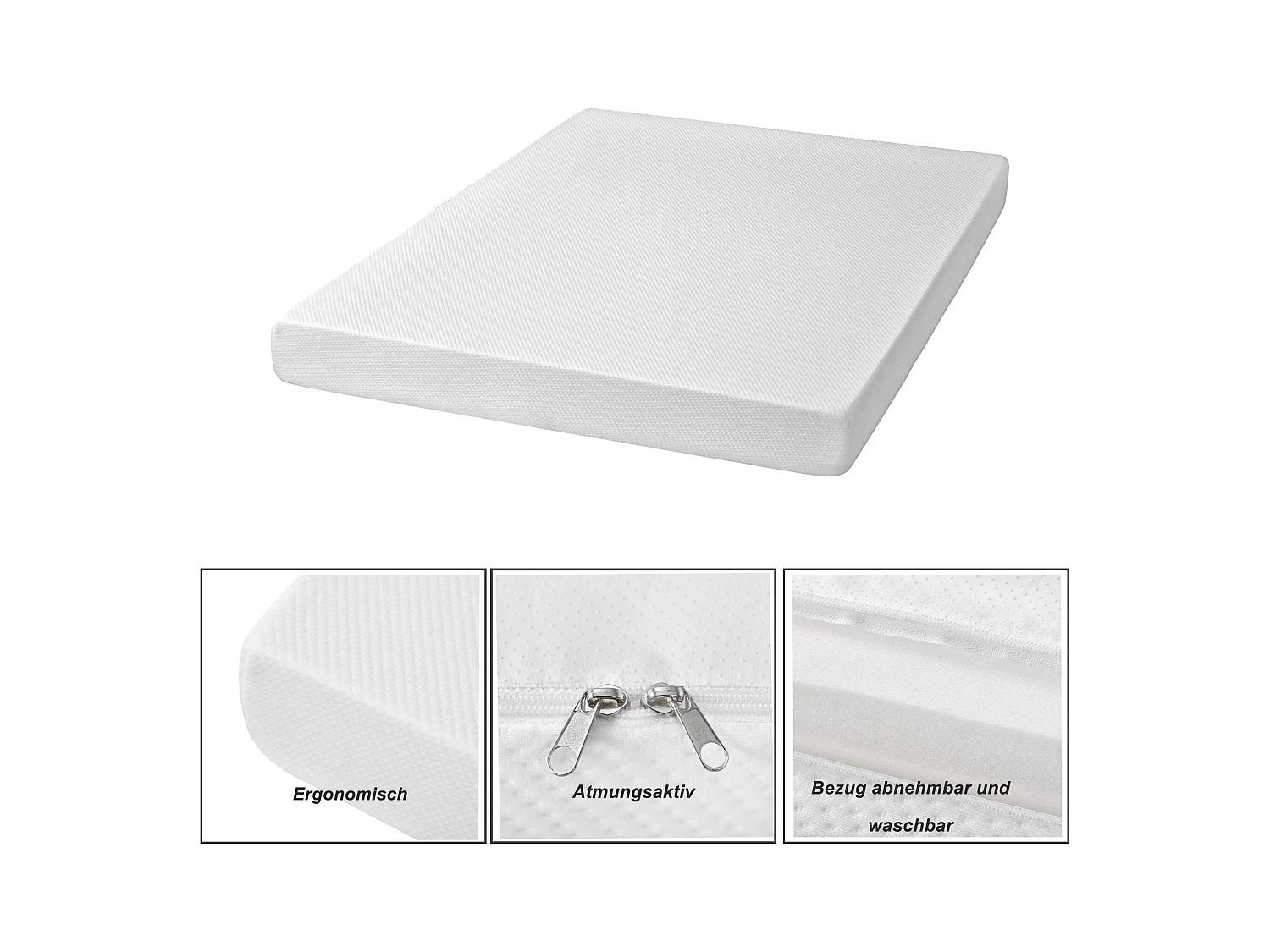 Colchón ergonómico con funda antideslizante, certificado Oeko-Tex, espuma, blanco (200x140x16 cm)