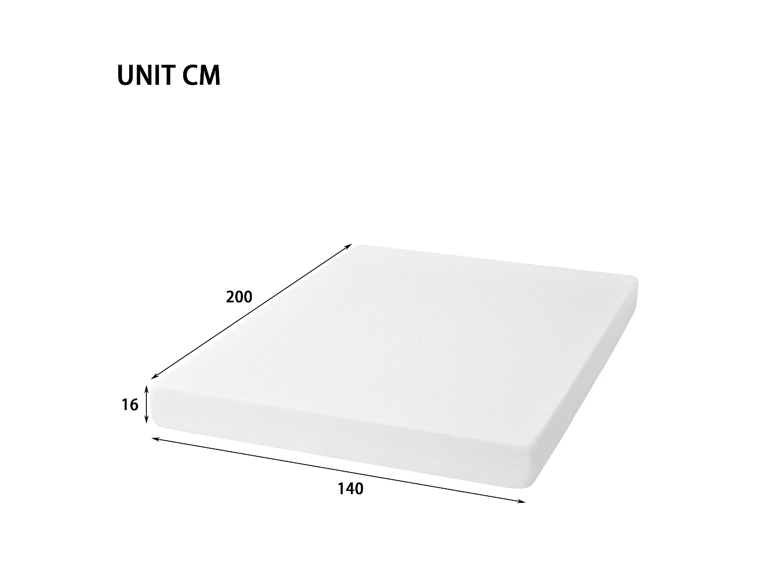 Colchón ergonómico con funda antideslizante, certificado Oeko-Tex, espuma, blanco (200x140x16 cm)