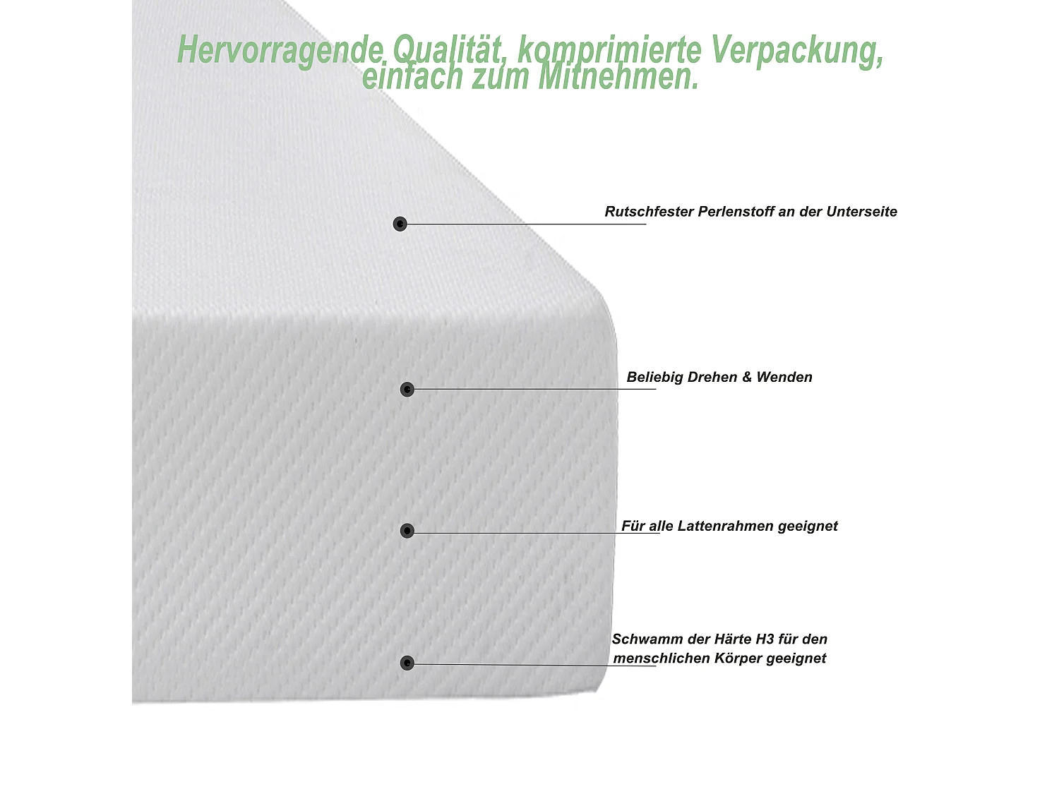 Matelas ergonomique avec housse antidérapante, certifié Öko-Tex, mousse, blanc (200x140x16 cm)