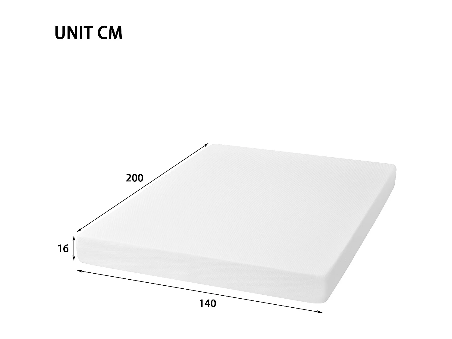 Matelas ergonomique avec housse antidérapante, certifié Öko-Tex, mousse, blanc (200x140x16 cm)