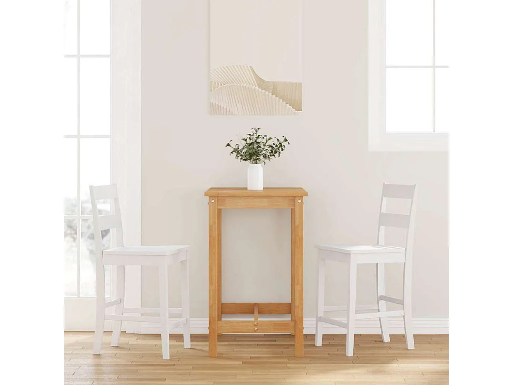 Tabourets de bar 2 pcs blanc bois massif d'hévéa