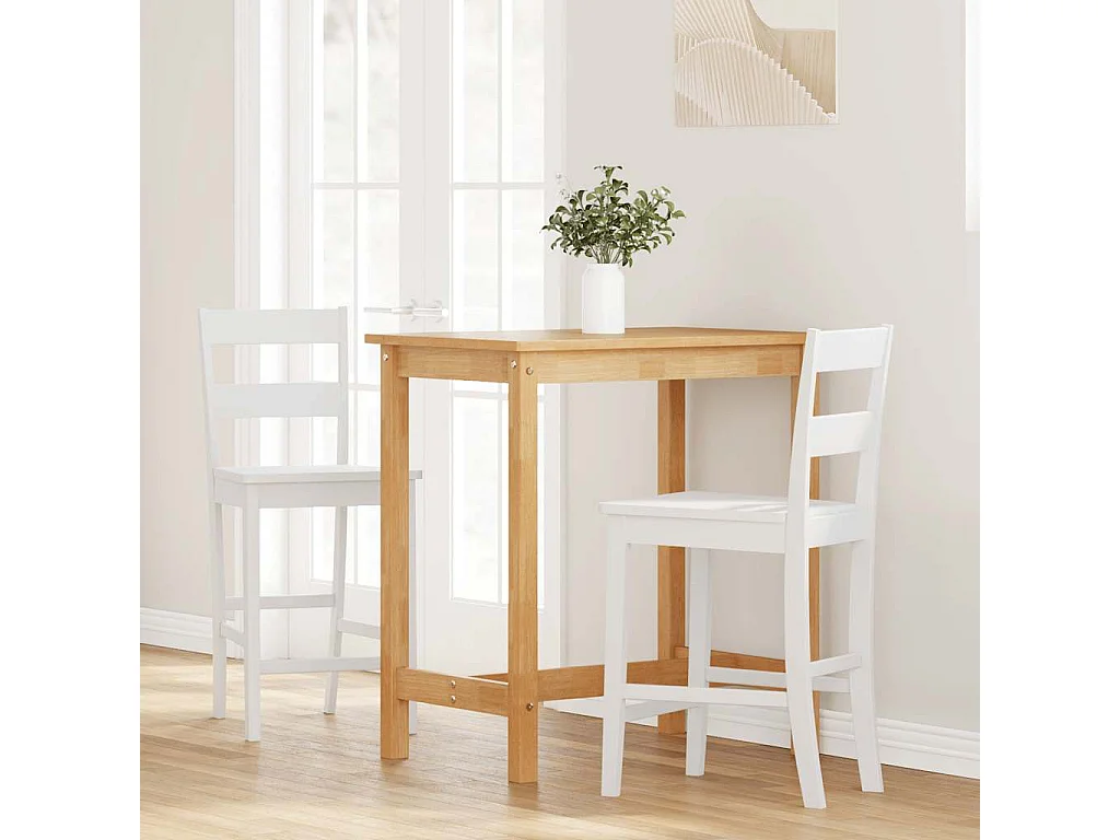Tabourets de bar 2 pcs blanc bois massif d'hévéa