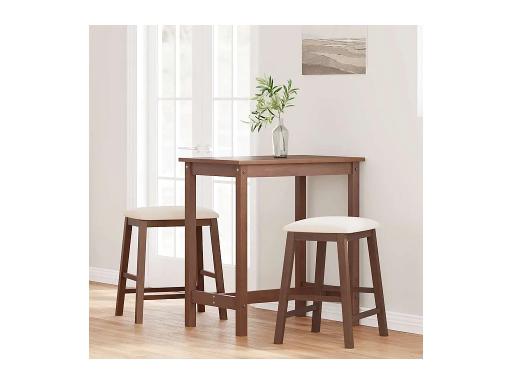 Barstühle mit Kissen 2 Stück braunes massives Gummibaumholz