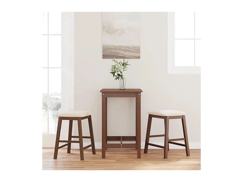 chaises de bar avec coussins 2 pcs marron bois massif d'hévéa