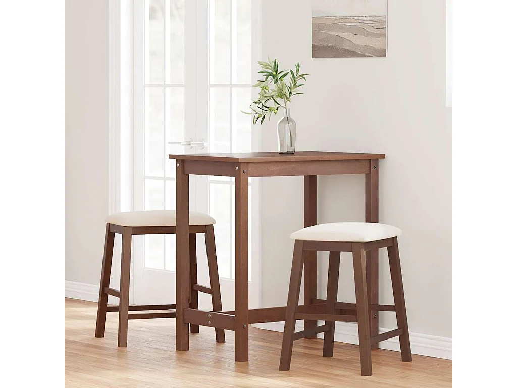 chaises de bar avec coussins 2 pcs marron bois massif d'hévéa