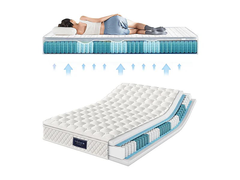 Pocketveringmatras, 7 koudschuimzones, 140x200cm, Oeko-Tex gecertificeerd, microvezel hoes, 100 nachten proefliggen, hardheid H3, 25cm