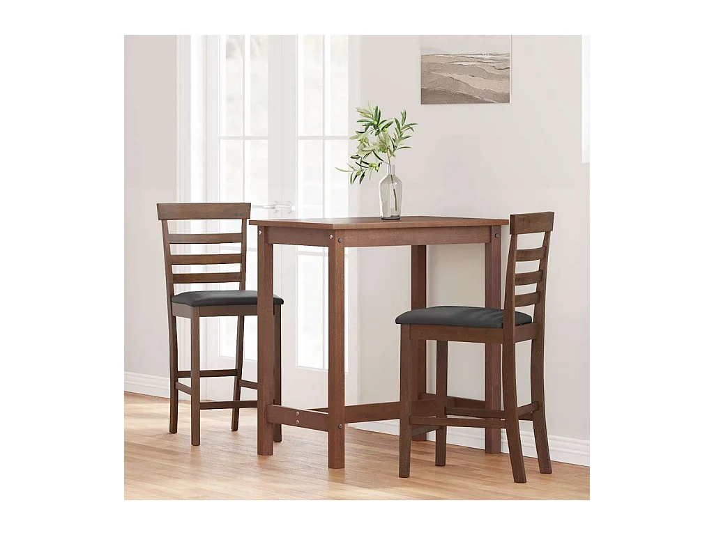 Barhocker mit Kissen 2 Stück braunes massives Gummibaumholz