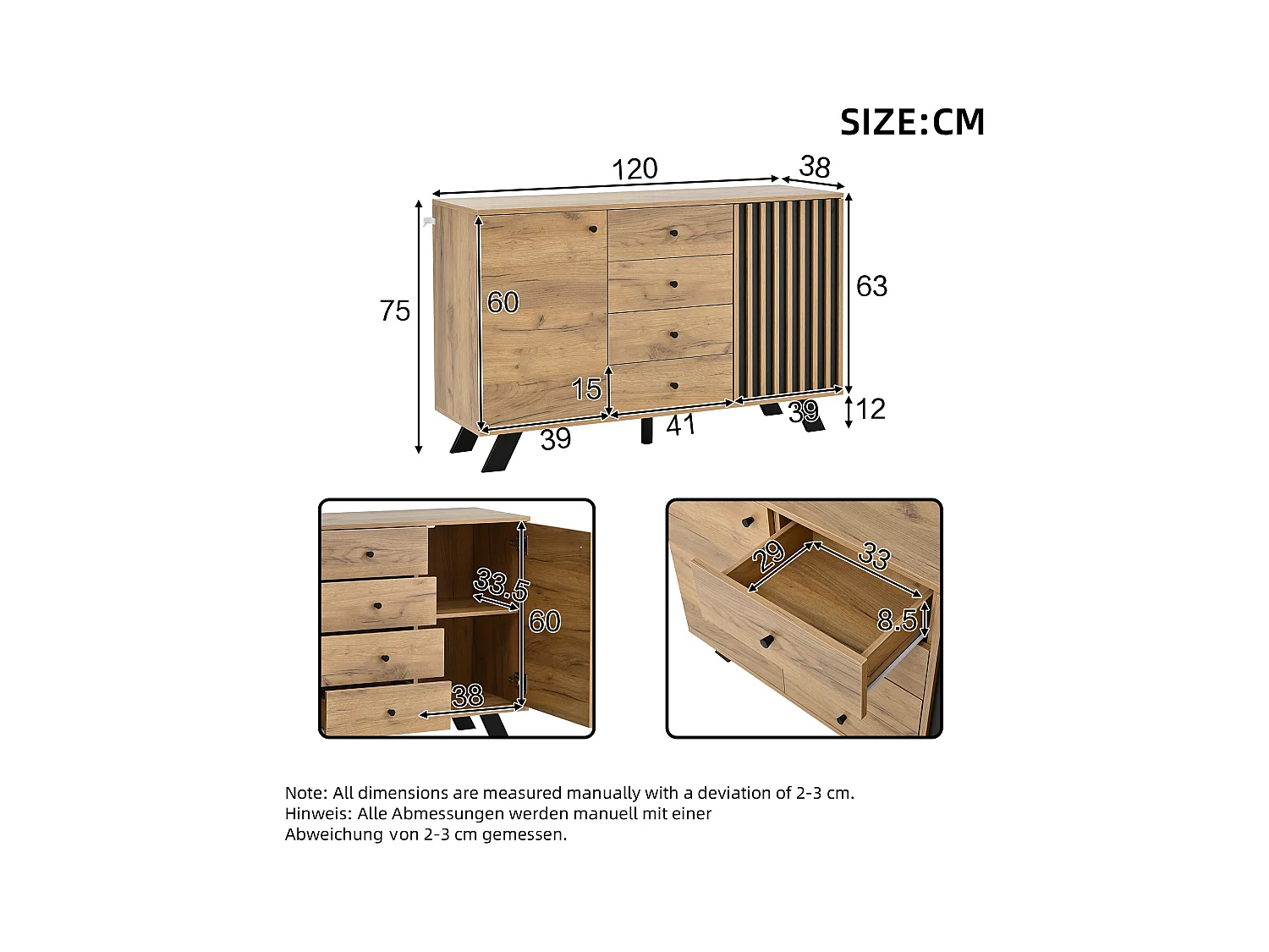 Woonkamermeubelset - dressoir met 4 lades + tv-meubel met 2 lades - spaanplaat - naturel