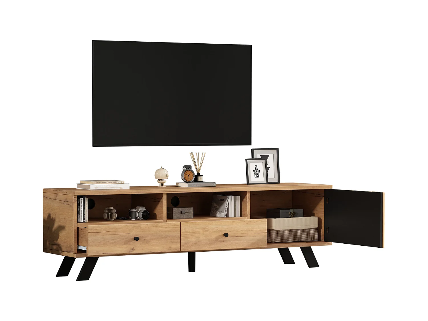 Woonkamermeubelset - dressoir met 4 lades + tv-meubel met 2 lades - spaanplaat - naturel