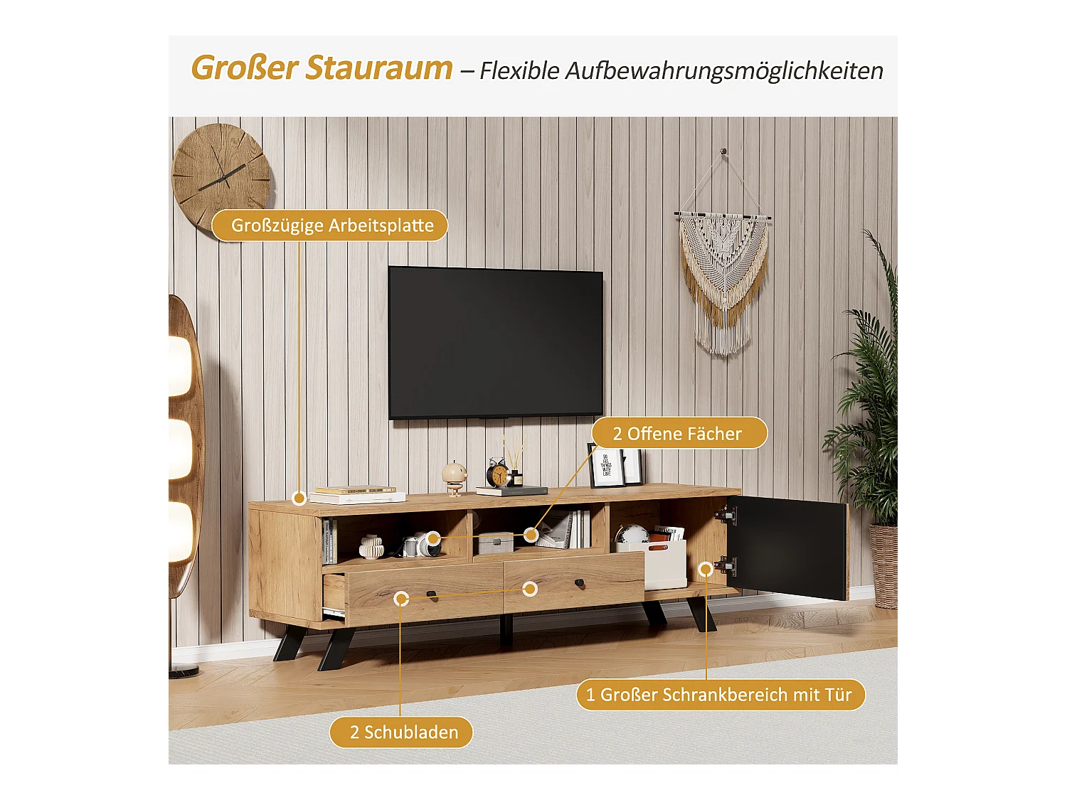 Woonkamermeubelset - dressoir met 4 lades + tv-meubel met 2 lades - spaanplaat - naturel