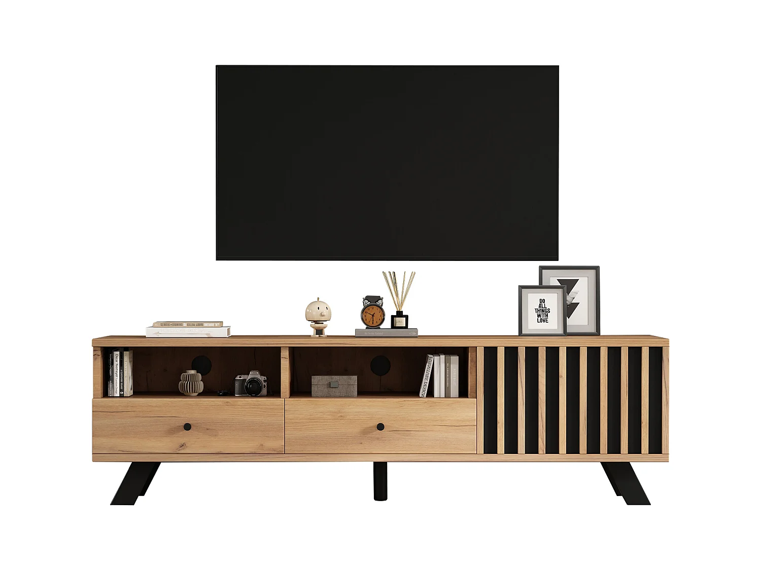 Ensemble de meubles de salon - buffet avec 4 tiroirs +  meuble TV avec 2 tiroirs - aggloméré - naturel