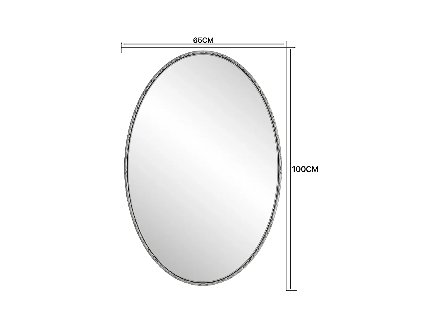 Miroir Ovale avec Cadre en Fer, Style Rétro Antique, Accroche Murale, Verre et MDF, Argenté (65x3x100 cm)