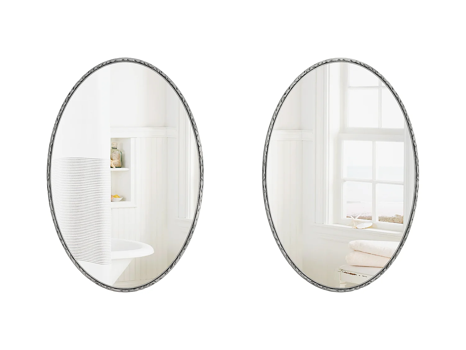 Miroir Ovale avec Cadre en Fer, Style Rétro Antique, Accroche Murale, Verre et MDF, Argenté (65x3x100 cm)