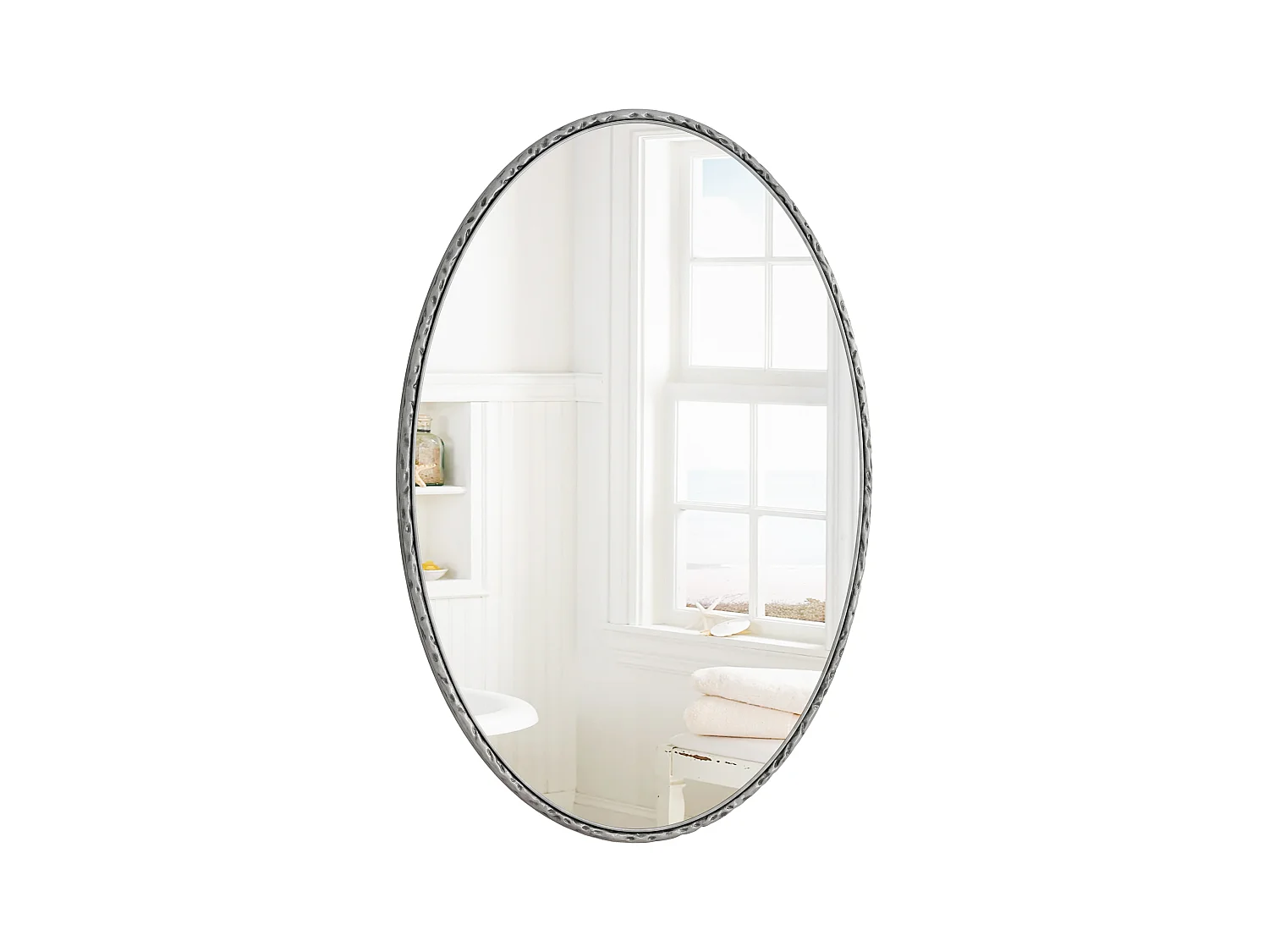 Miroir Ovale avec Cadre en Fer, Style Rétro Antique, Accroche Murale, Verre et MDF, Argenté (65x3x100 cm)