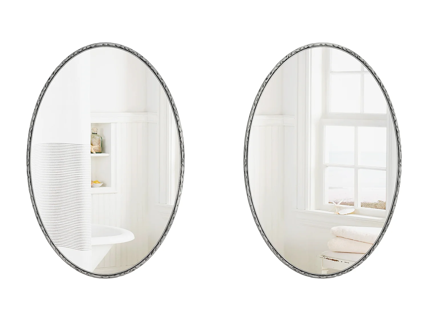 Miroir Ovale avec Cadre en Fer, Style Rétro Antique, Accroche Murale, Verre et MDF, Argenté (65x3x100 cm)