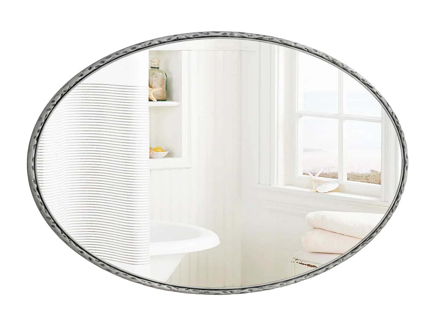 Miroir Ovale avec Cadre en Fer, Style Rétro Antique, Accroche Murale, Verre et MDF, Argenté (65x3x100 cm)