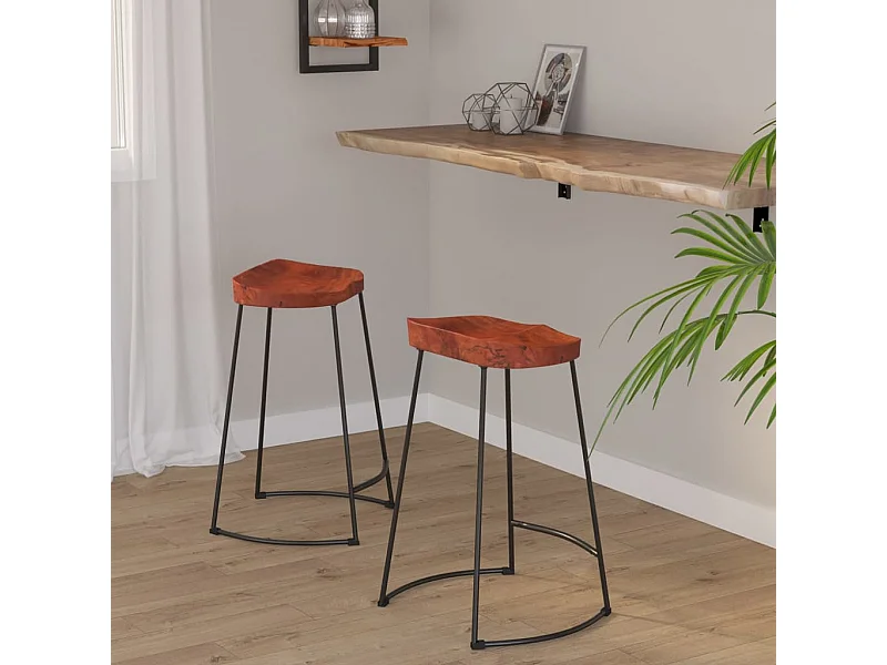 Set di 2 sgabelli da bar Gavin 45x40x63cm in legno massello di mango