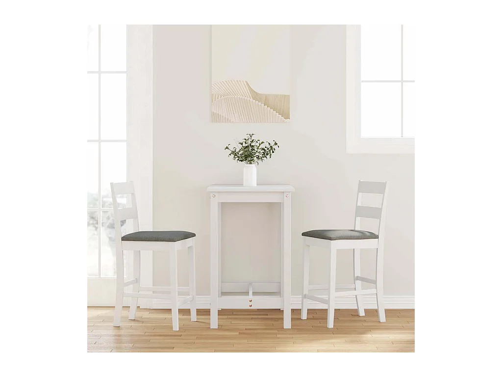 Tabourets de bar avec coussins 2 pcs blanc bois massif d'hévéa