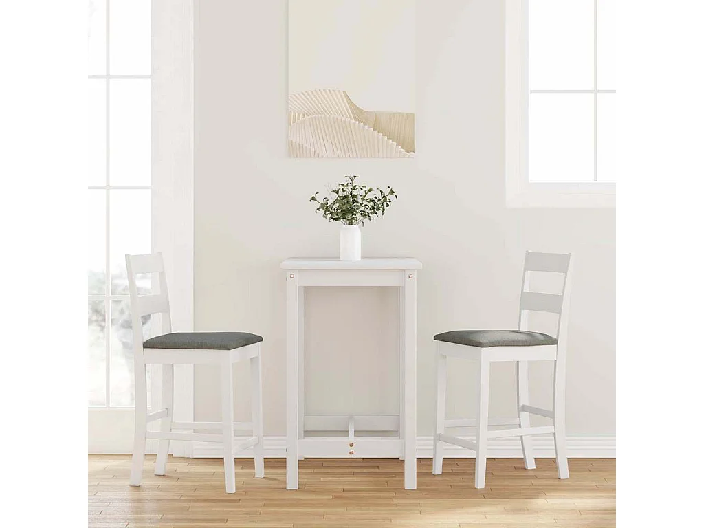 Tabourets de bar avec coussins 2 pcs blanc bois massif d'hévéa