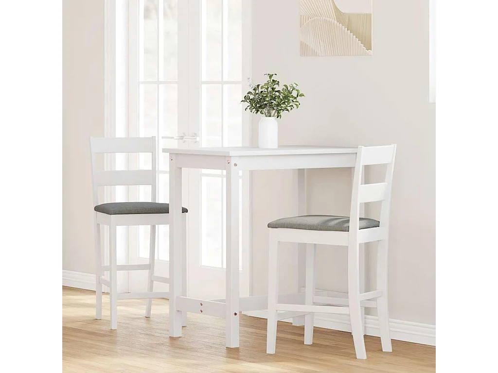 Tabourets de bar avec coussins 2 pcs blanc bois massif d'hévéa