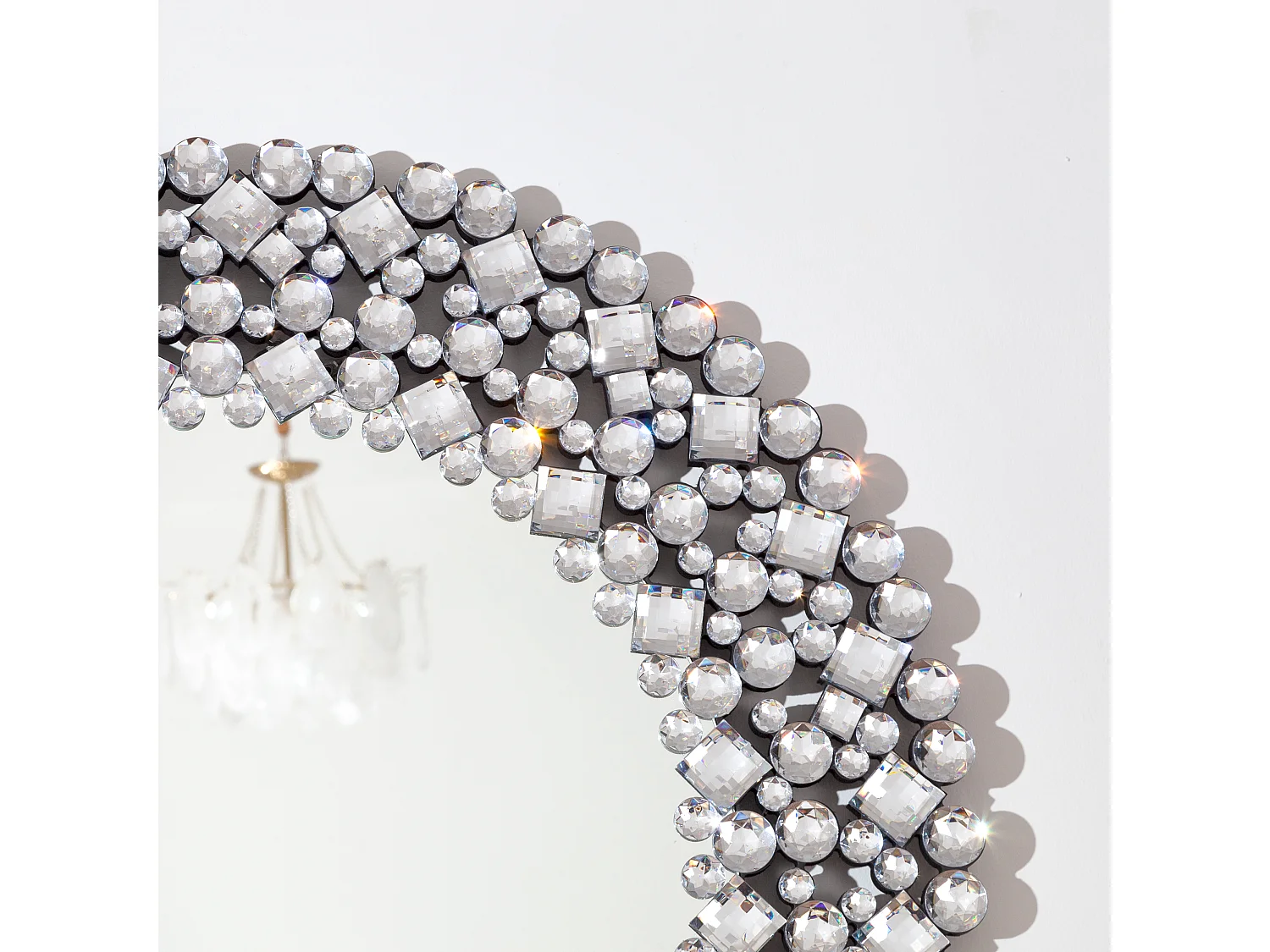 Miroir mural rond décoratif, accent cristallisé, cadre en MDF et verre, argenté (86x2.8x86 cm)