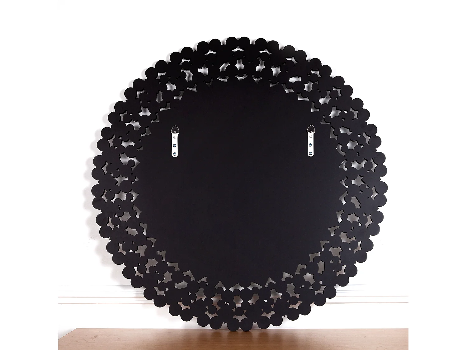 Miroir mural rond décoratif, accent cristallisé, cadre en MDF et verre, argenté (86x2.8x86 cm)