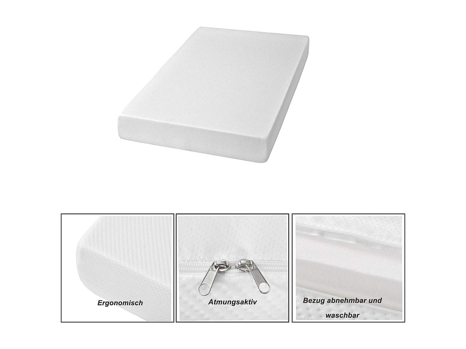 Ergonomisch matras met antislip hoes, Oeko-Tex gecertificeerd, schuim, wit (200x90x16 cm)