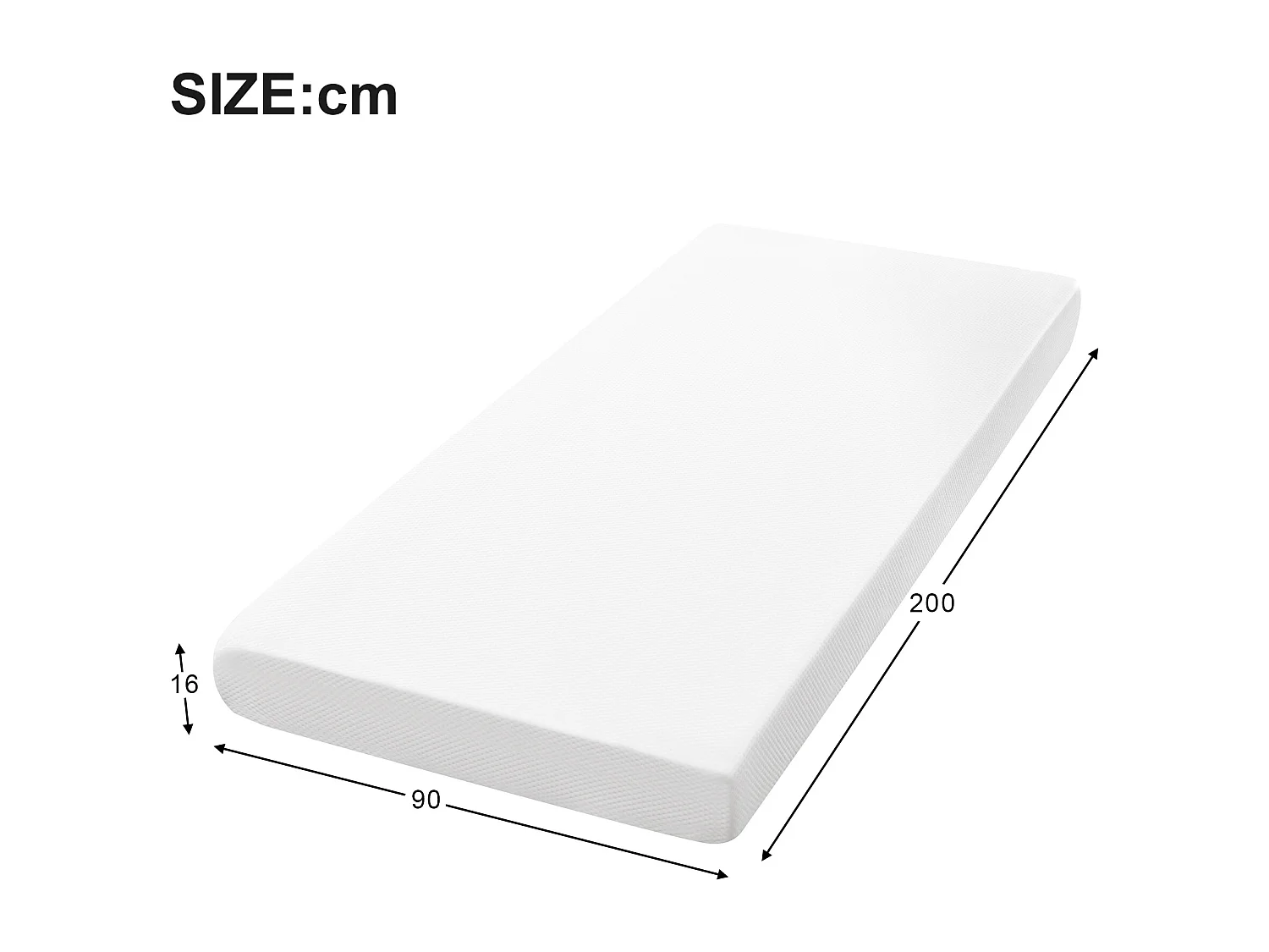 Ergonomisch matras met antislip hoes, Oeko-Tex gecertificeerd, schuim, wit (200x90x16 cm)