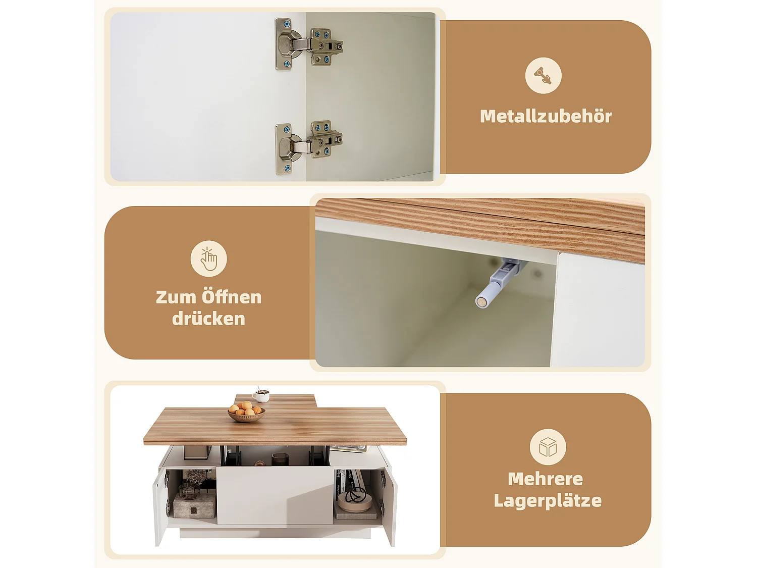 Moderne opklapbare salontafel - 100 x 50 x 40 cm - met 2 deuren + verborgen opbergruimte - spaanplaat - wit