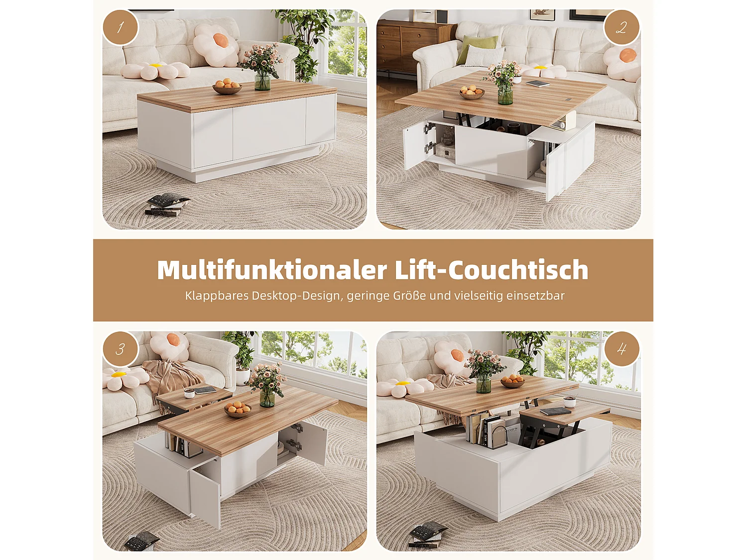 Moderne opklapbare salontafel - 100 x 50 x 40 cm - met 2 deuren + verborgen opbergruimte - spaanplaat - wit