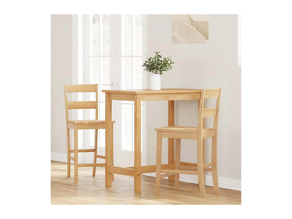 Barhocker 2 Stück natürliches massives Gummibaumholz