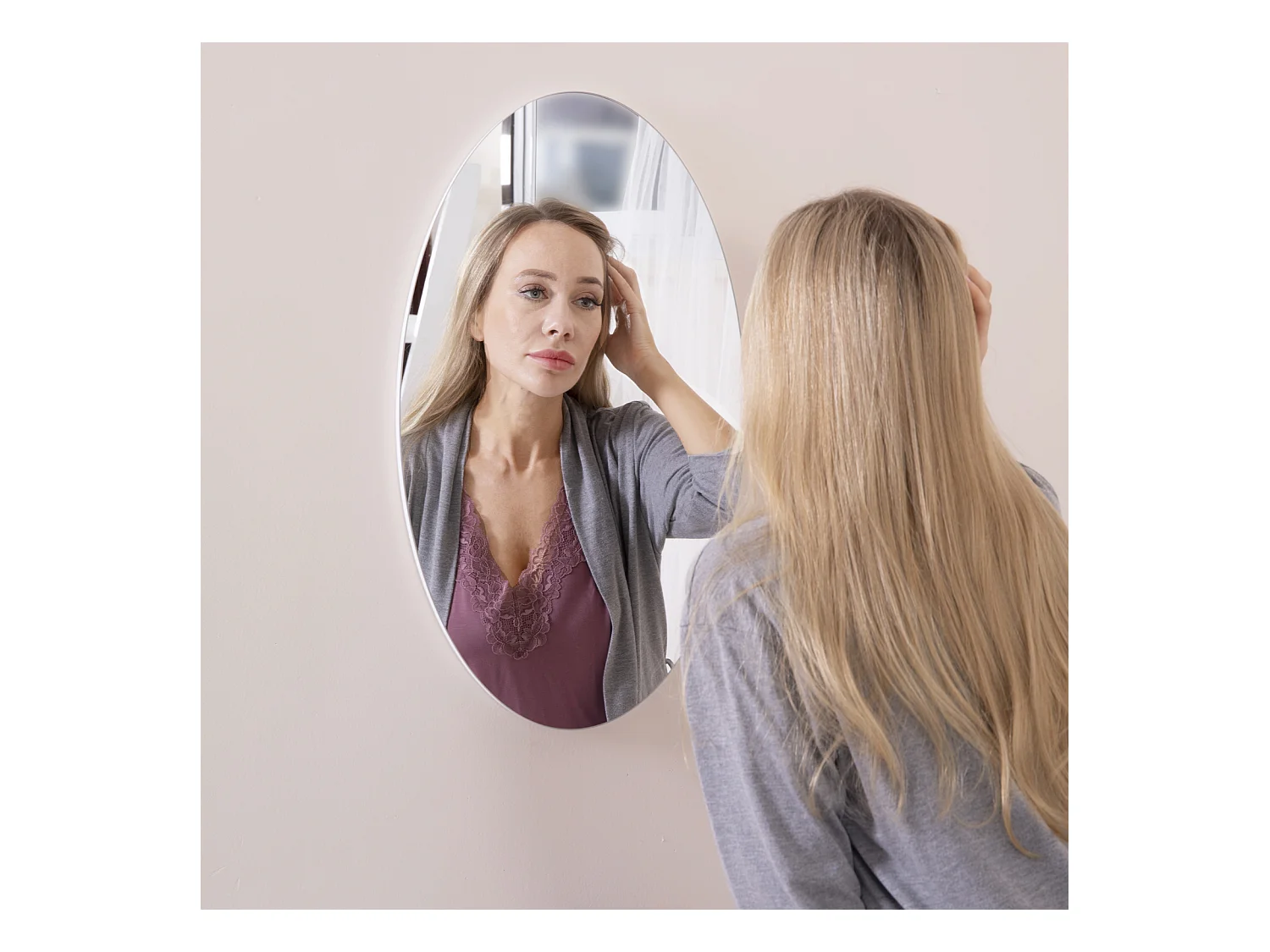 Miroir mural ovale sans cadre, design moderne, pour salle de bain ou chambre, 64x37 cm