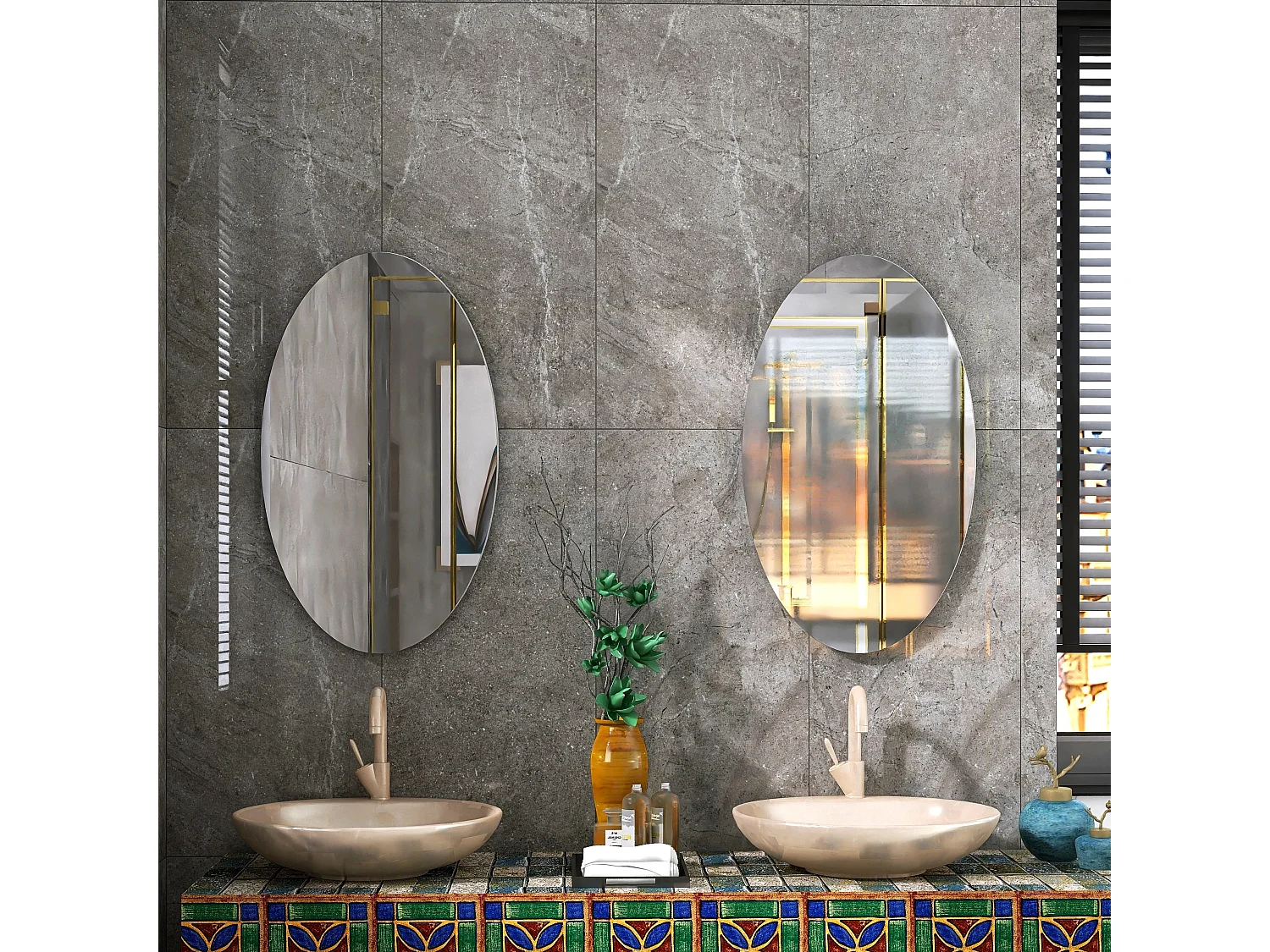 Miroir mural ovale sans cadre, design moderne, pour salle de bain ou chambre, 64x37 cm
