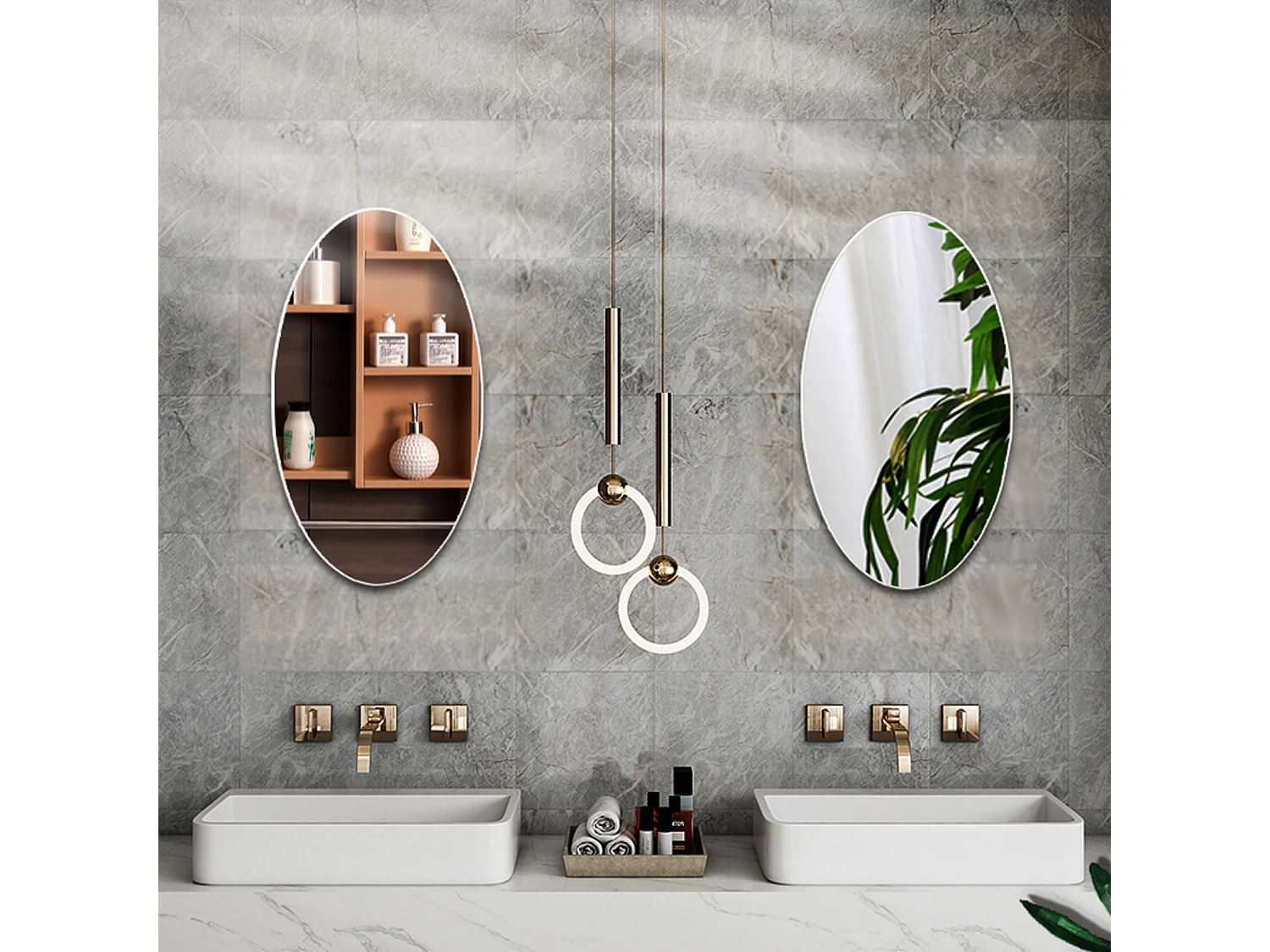 Miroir mural ovale sans cadre, design moderne, pour salle de bain ou chambre, 64x37 cm