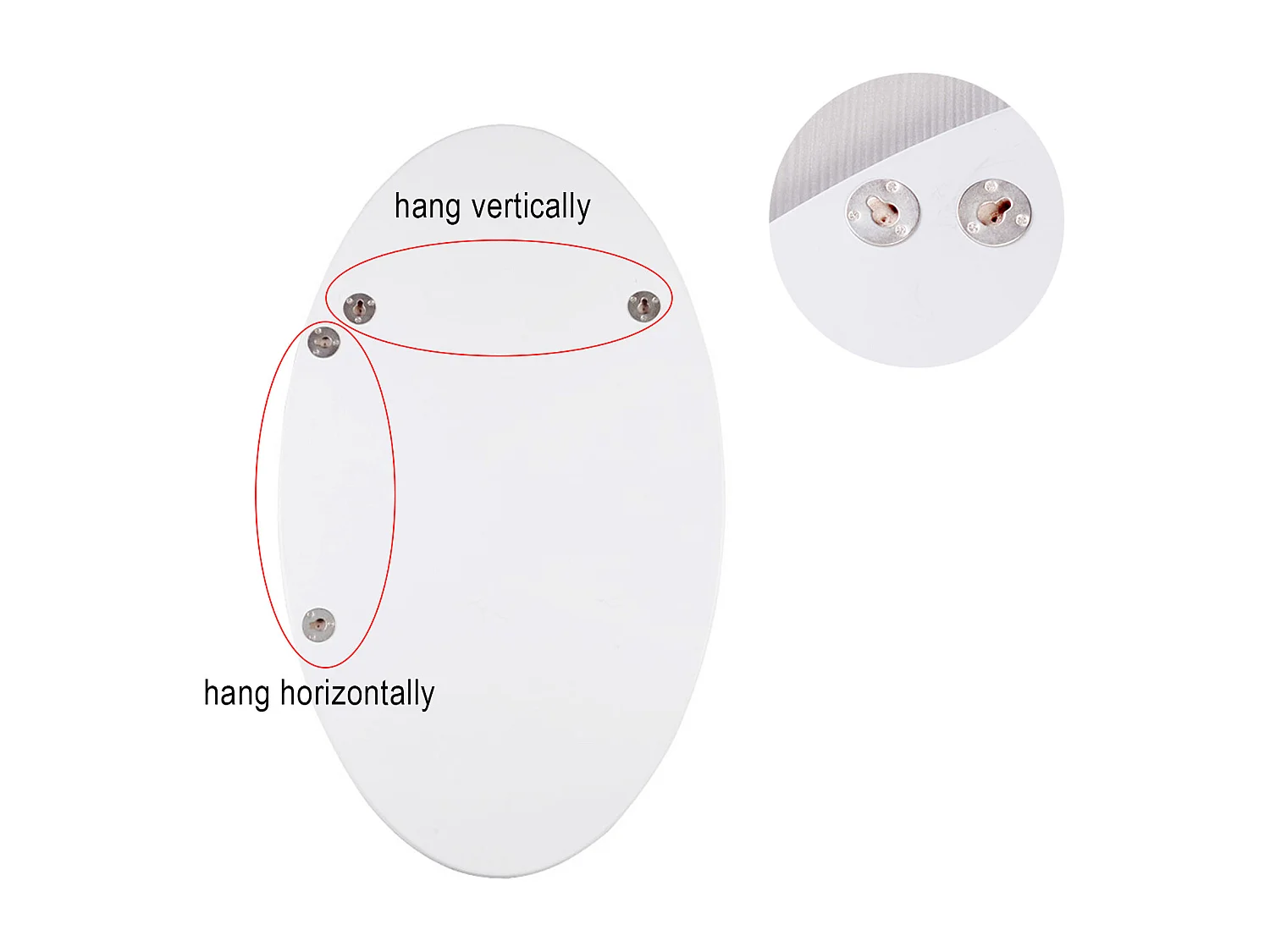 Miroir mural ovale sans cadre, design moderne, pour salle de bain ou chambre, 64x37 cm