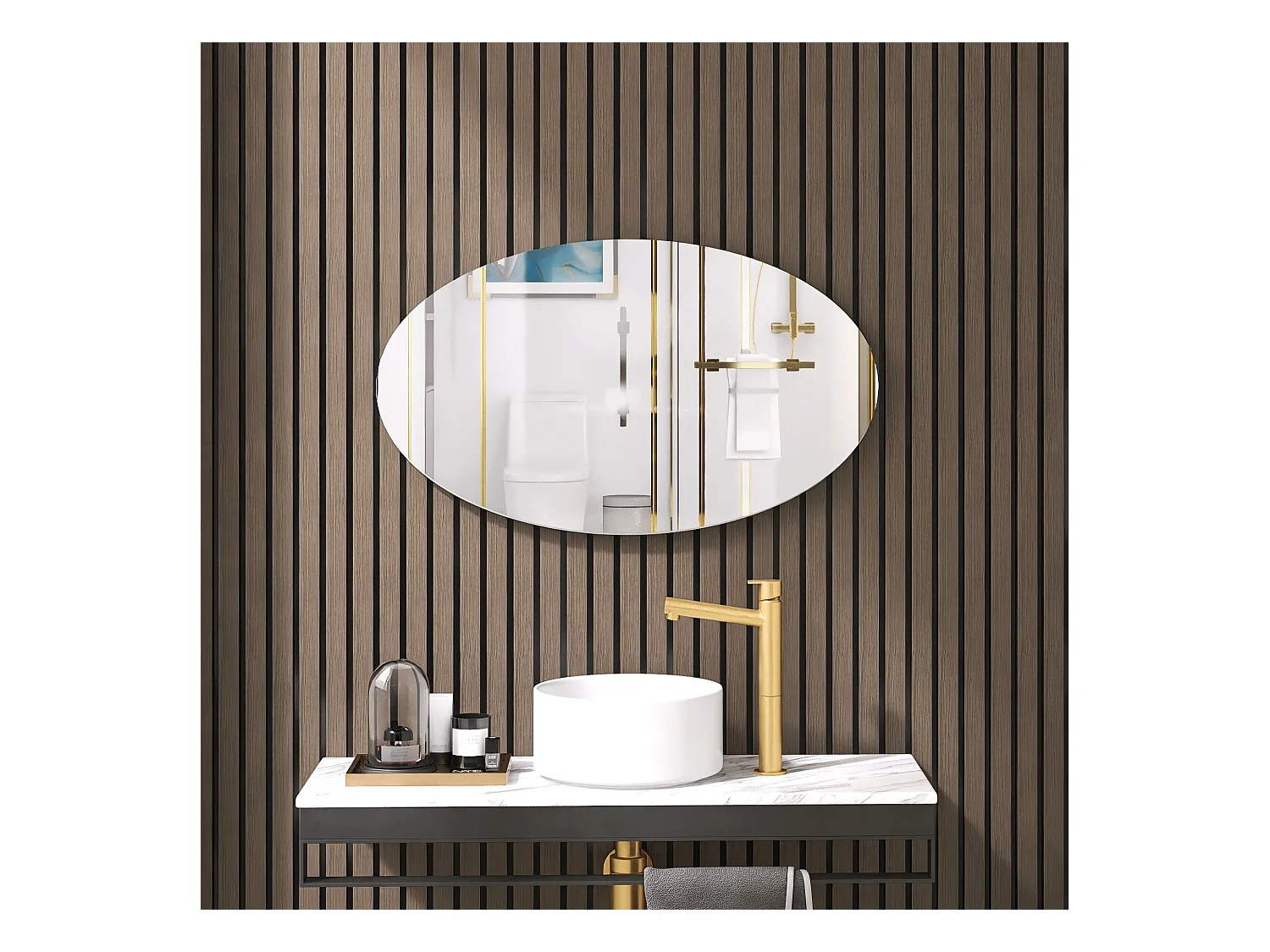 Espejo de pared ovalado sin marco, diseño moderno, para baño o dormitorio, 64 x 37 cm