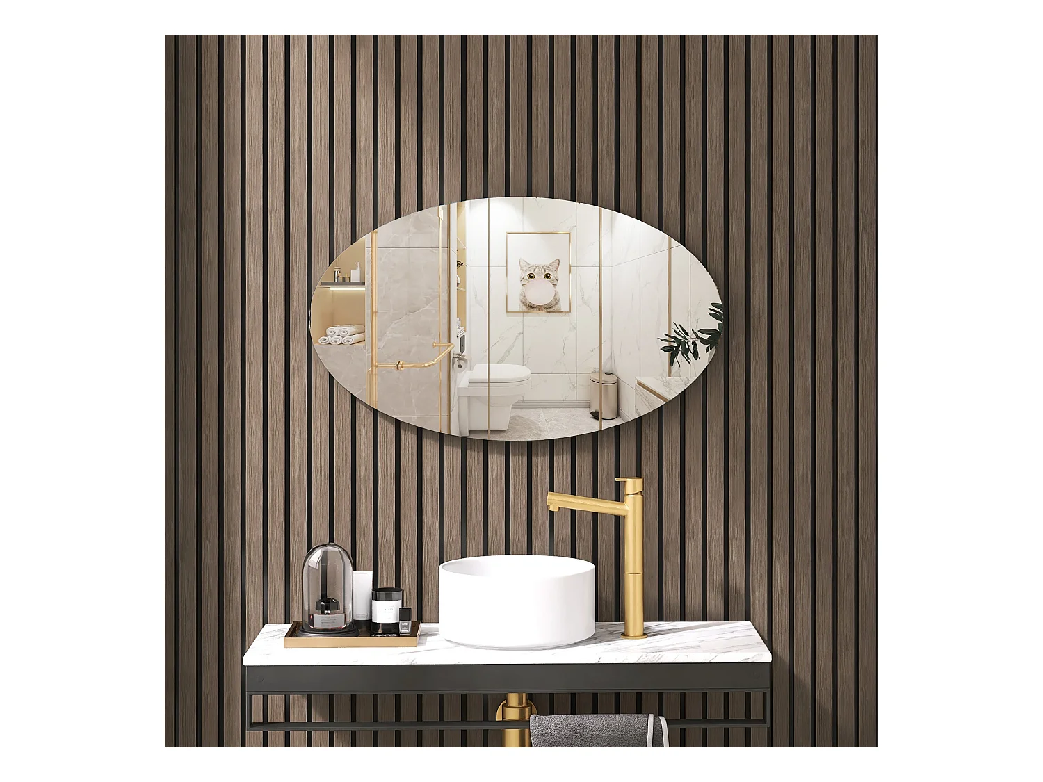 Espejo de pared ovalado sin marco, diseño moderno, para baño o dormitorio, 64 x 37 cm