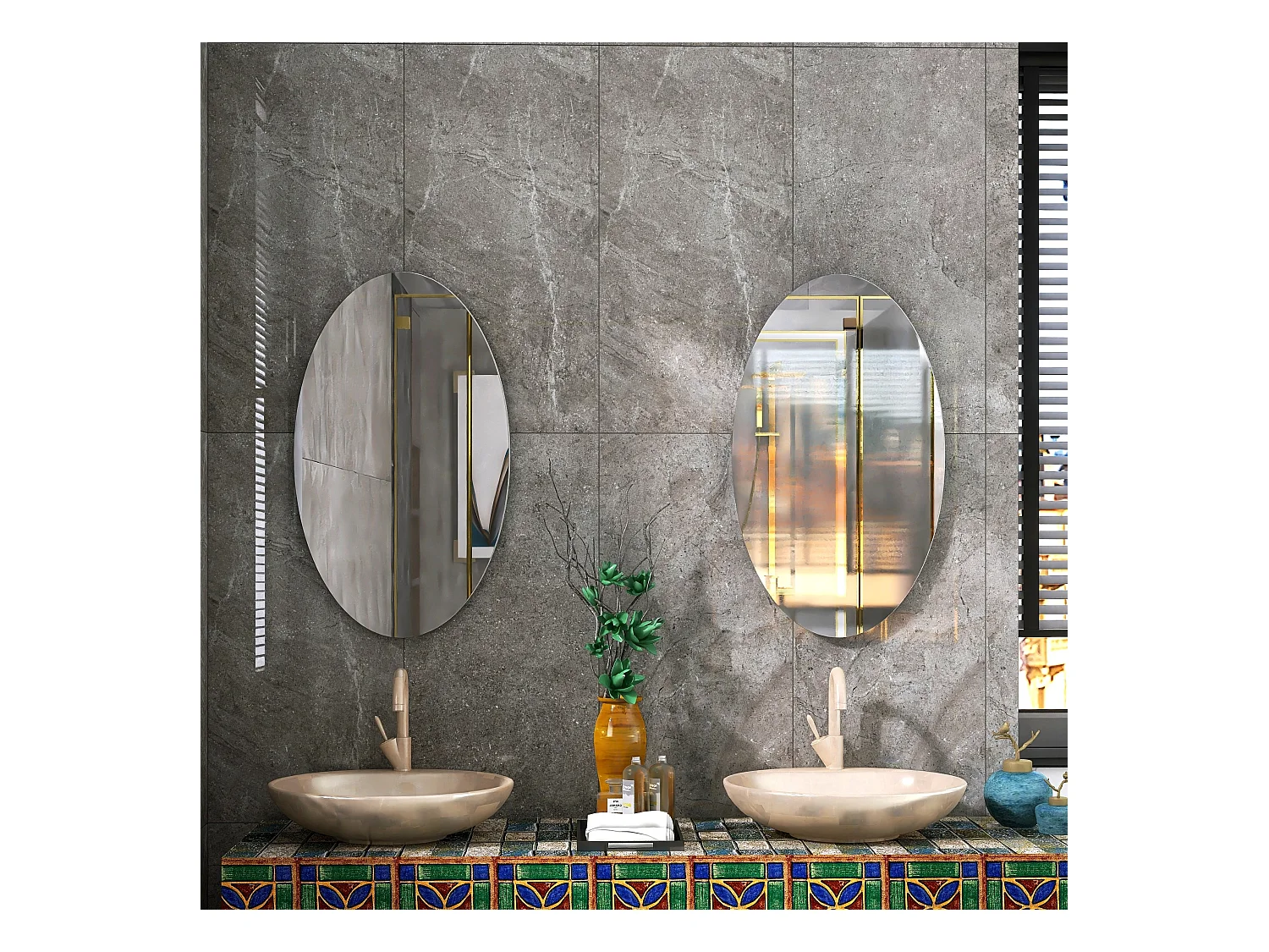 Espejo de pared ovalado sin marco, diseño moderno, para baño o dormitorio, 64 x 37 cm