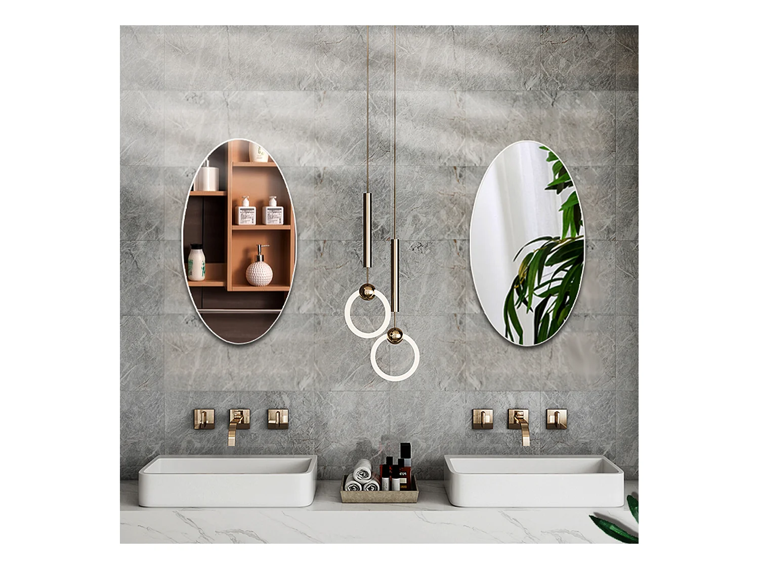 Espejo de pared ovalado sin marco, diseño moderno, para baño o dormitorio, 64 x 37 cm