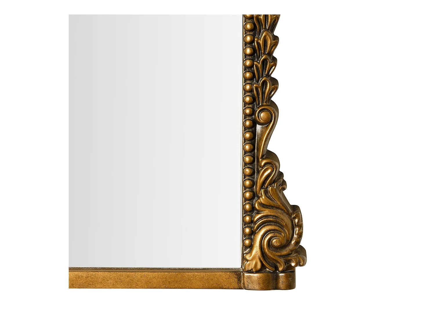 Specchio da parete ad arco vintage, cornice barocca decorata, specchio e resina, oro antico (80x4,5x59 cm)