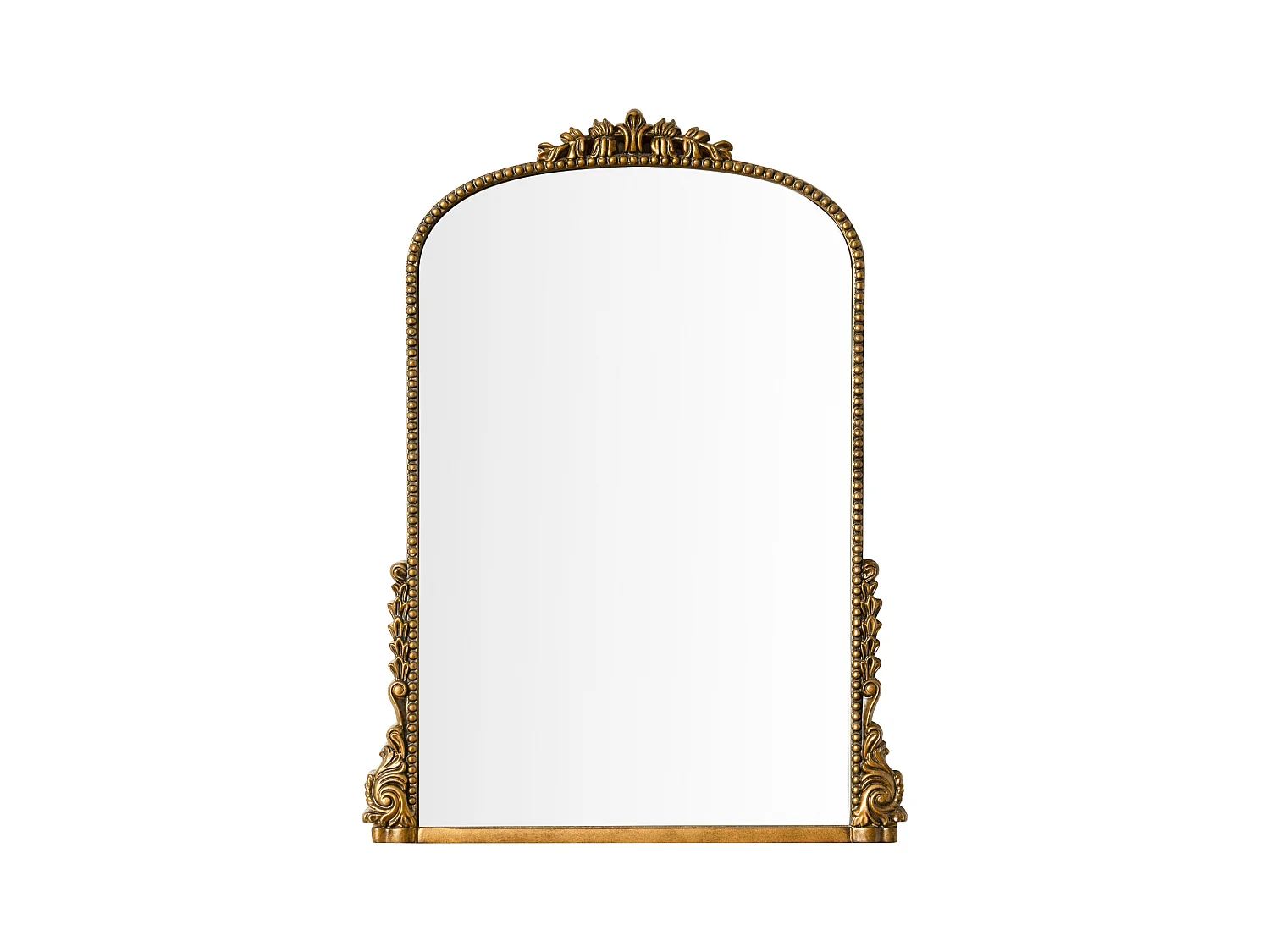 Specchio da parete ad arco vintage, cornice barocca decorata, specchio e resina, oro antico (80x4,5x59 cm)