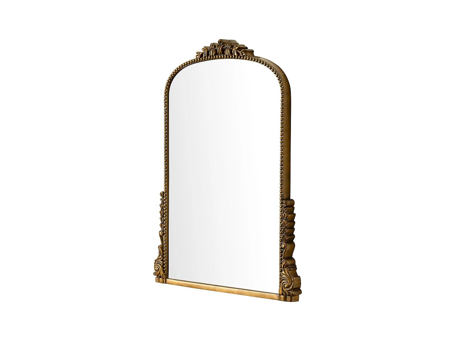 Specchio da parete ad arco vintage, cornice barocca decorata, specchio e resina, oro antico (80x4,5x59 cm)