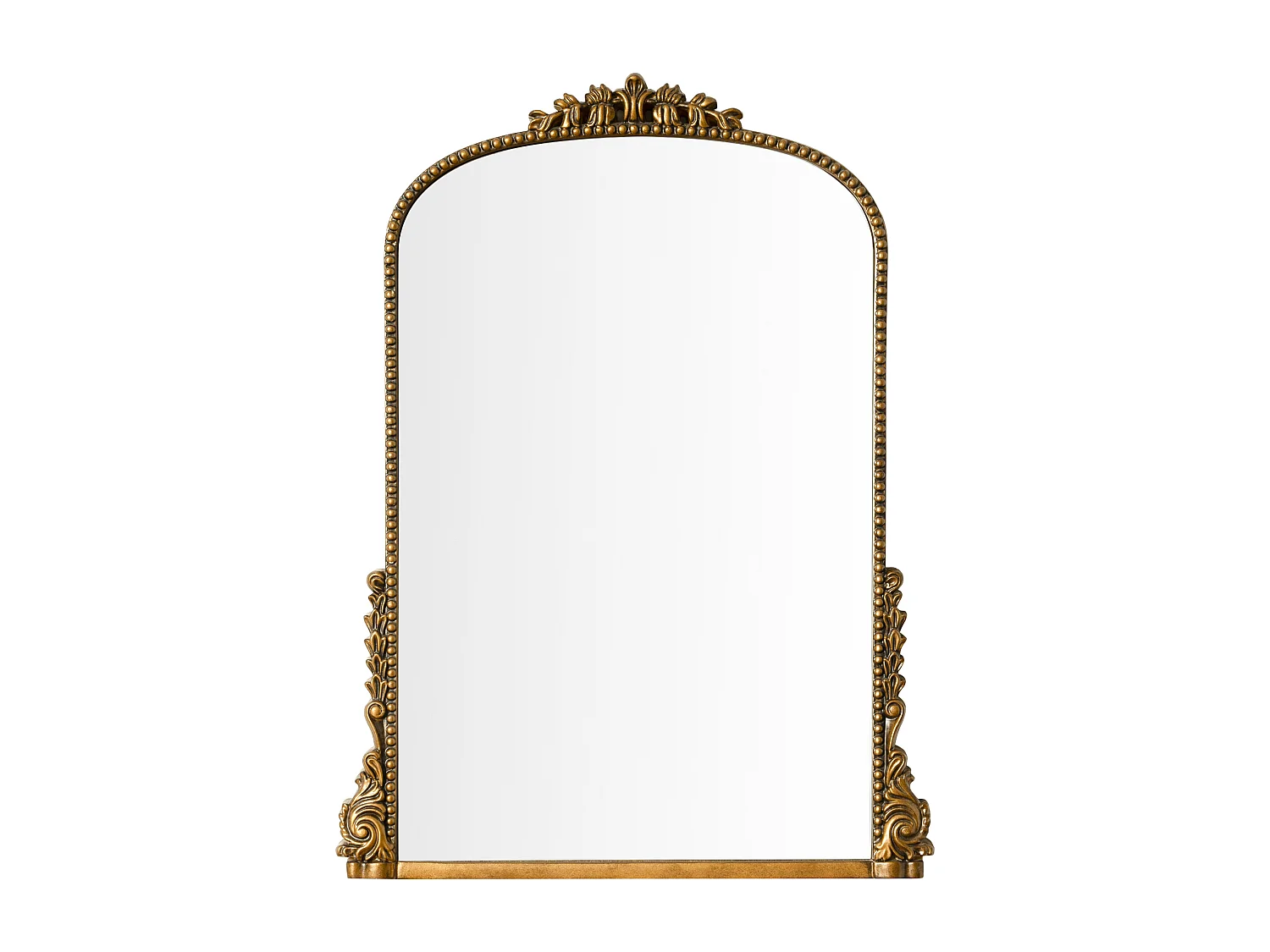 Miroir mural arqué vintage, cadre baroque orné, miroir et résine, or antique (80x4.5x59 cm)