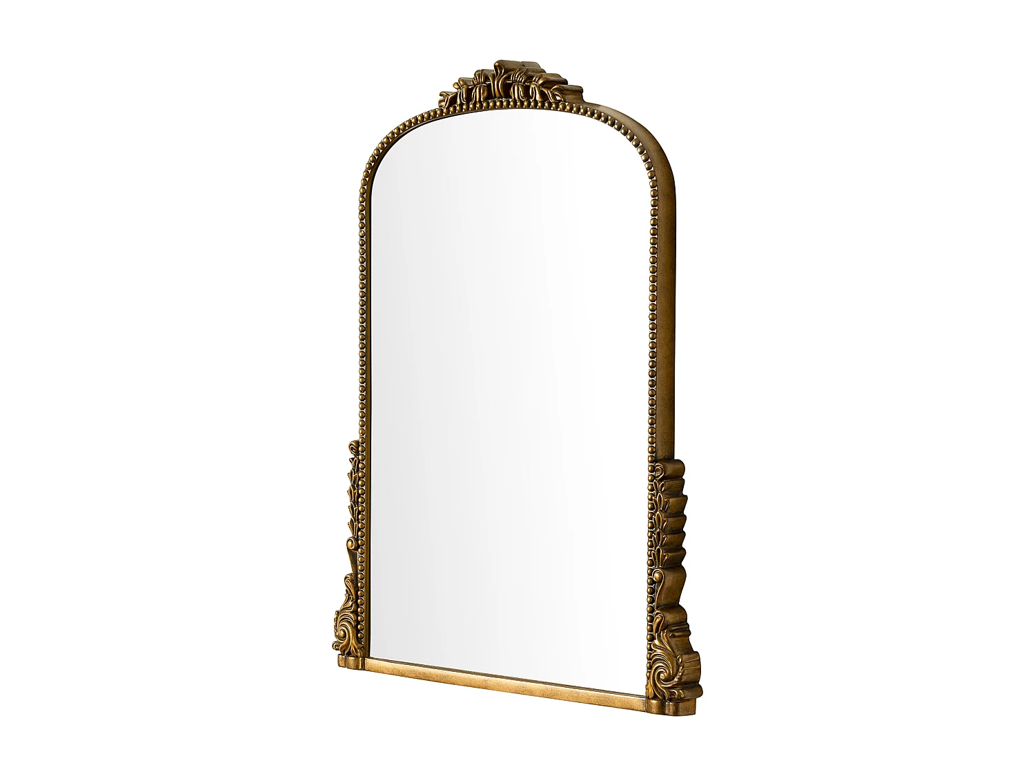 Miroir mural arqué vintage, cadre baroque orné, miroir et résine, or antique (80x4.5x59 cm)