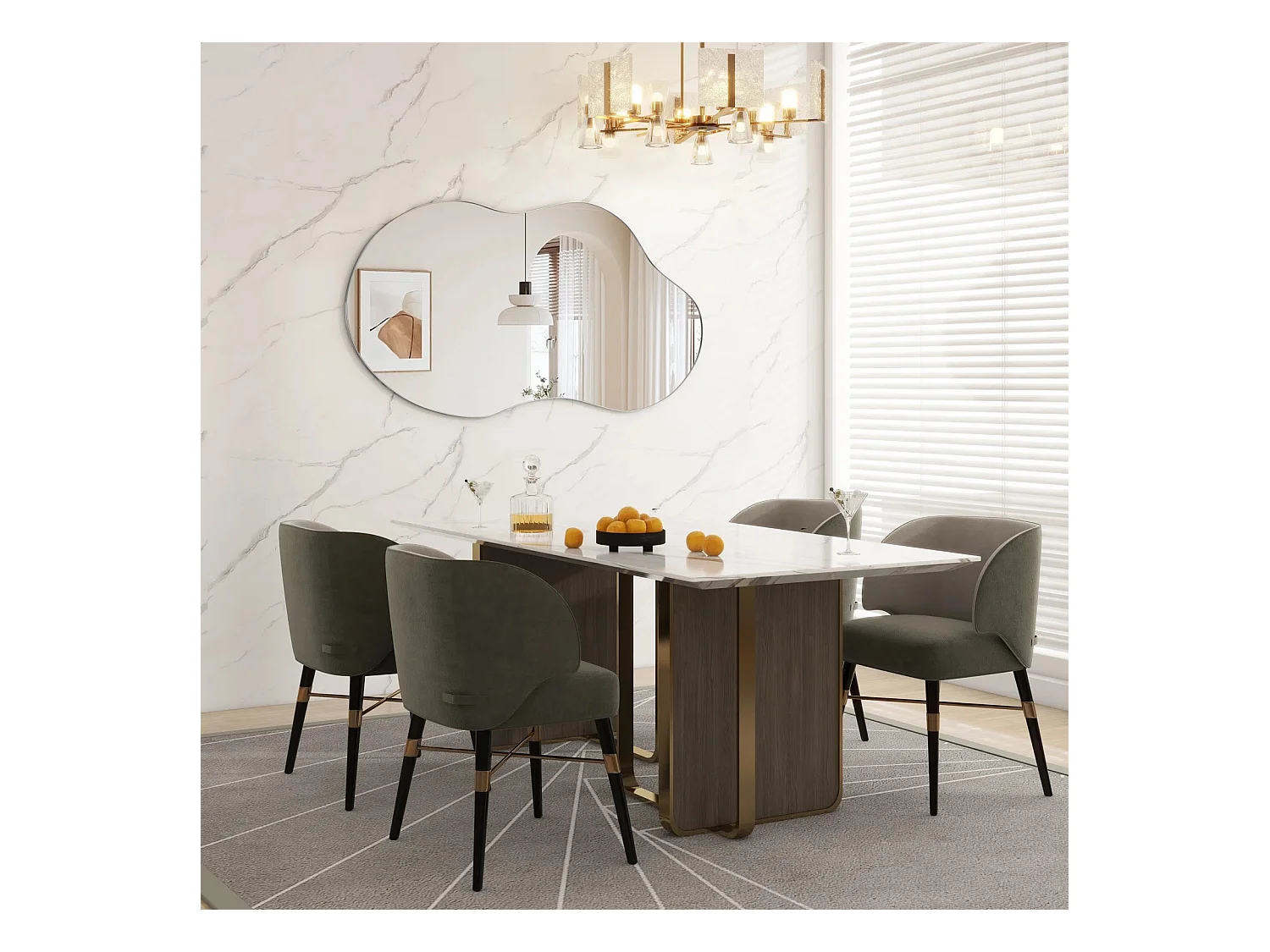 Espejo de pared asimétrico, marco de metal, diseño moderno, plata, cristal y metal (82x2x48,5 cm)